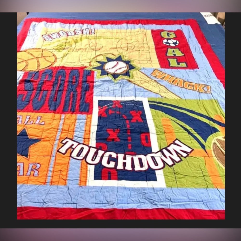 Full size Sports hand sewn quilt and Shams